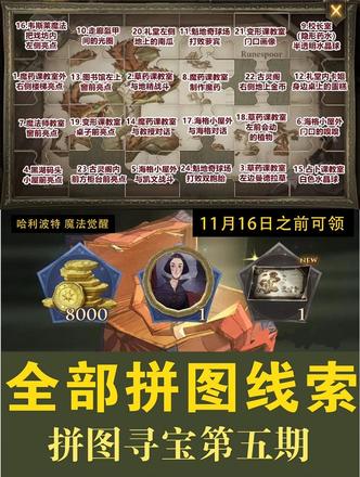 哈利波特魔法觉醒拼图寻宝第五期全部拼图线索位置大全一图流